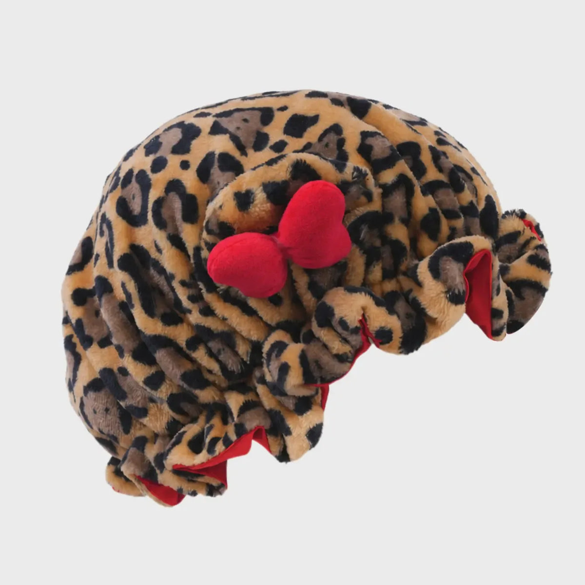 Cute Leopard Plush Ears Bow Women's Sleep Cap Ruffle Satin Lining Anti Frizz Hair Protection Night Cap Curly Haired During Sleep
