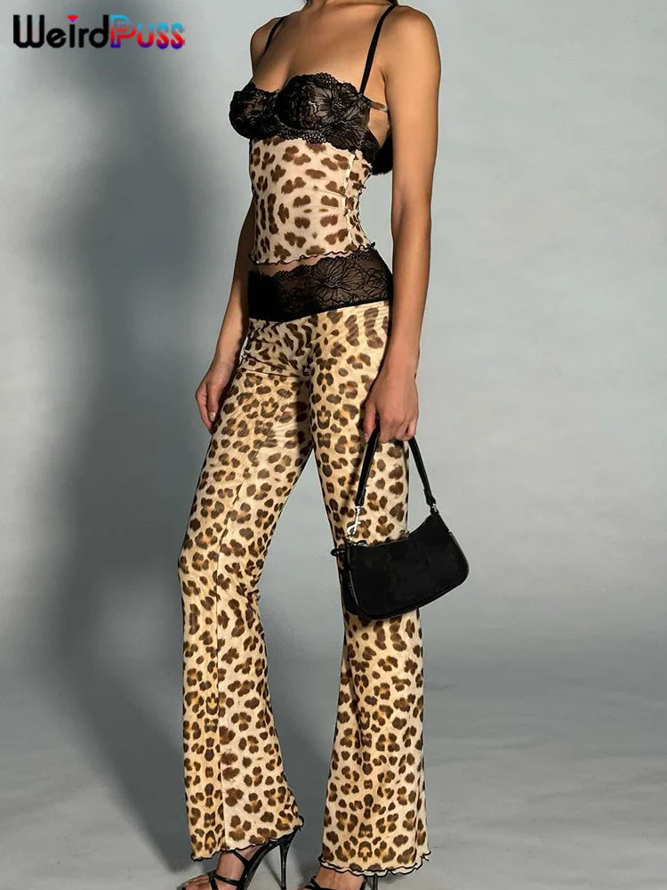 2 Piece Set Women  Crop Tops+Leopard Print