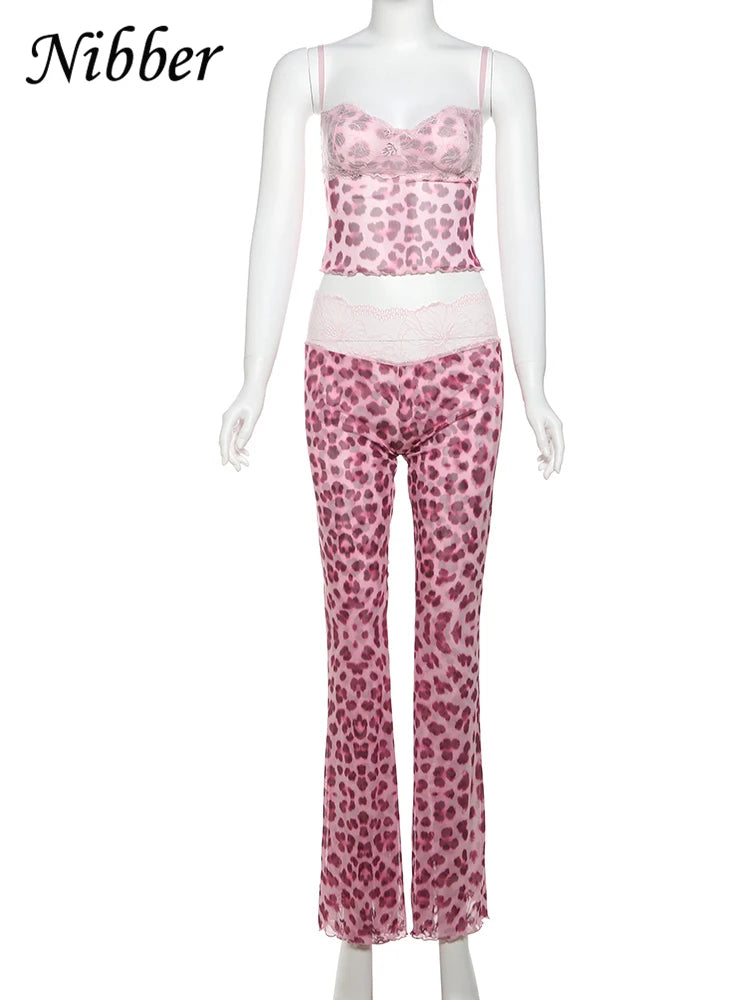 2 Piece Set Women  Crop Tops+Leopard Print